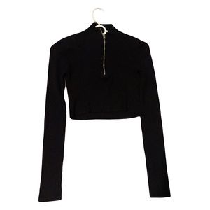 black ribbed cropped quarter zip long sleeve